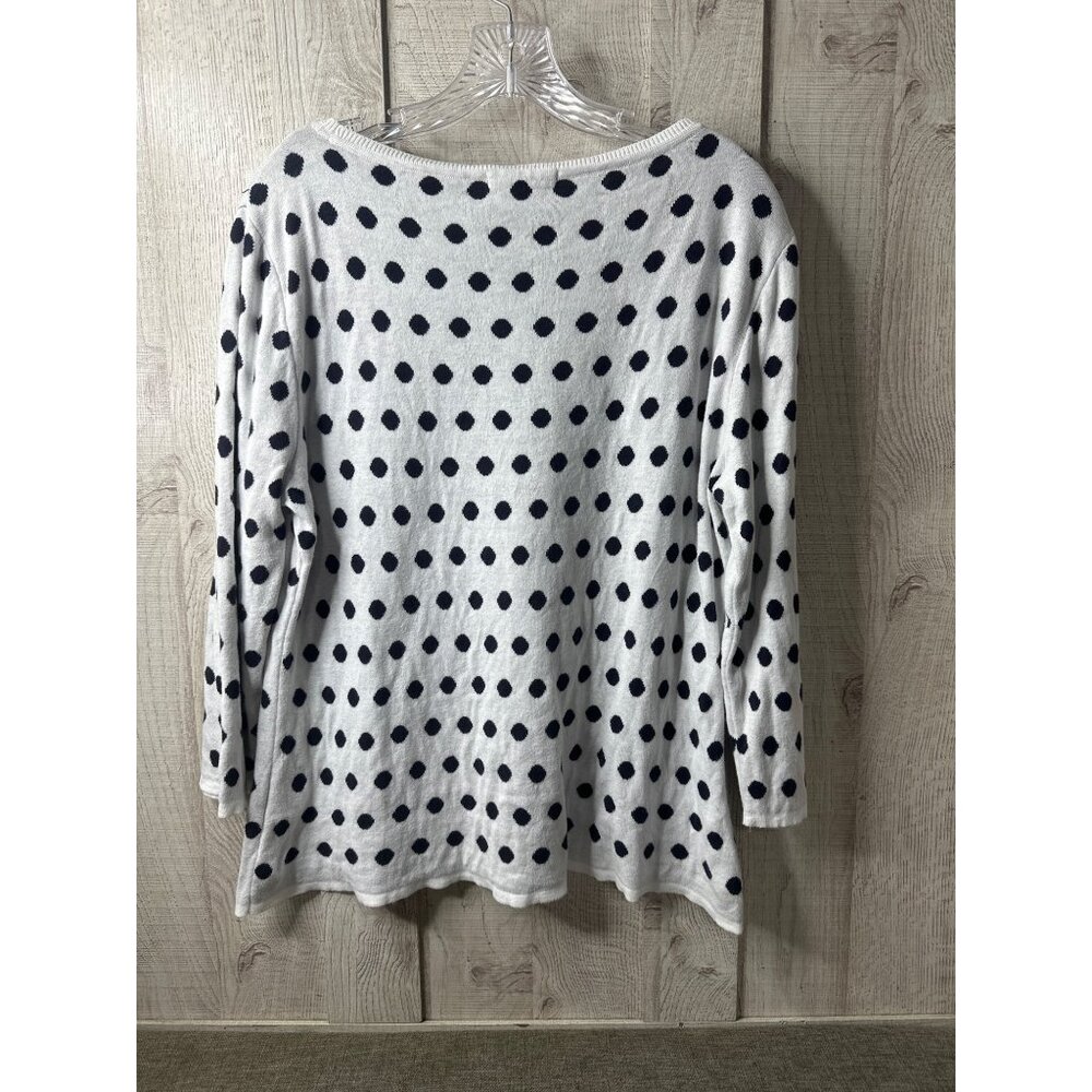 Liz Claiborne XL Womens White Black Polka Dot Pattern Cotton Sweater Top - Picture 2 of 7